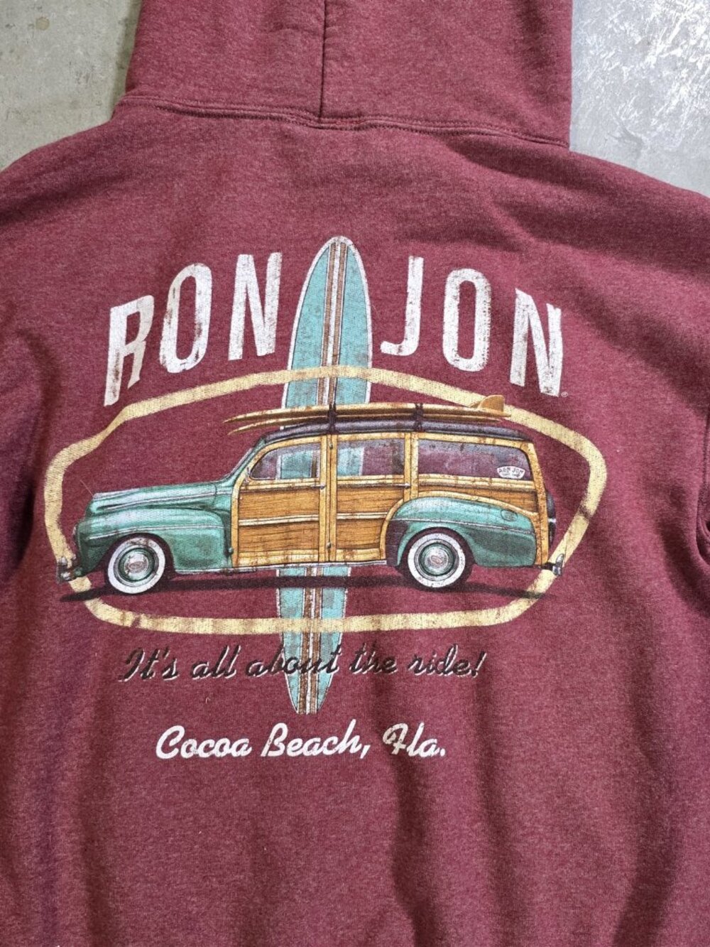 Ron Jon Surf Shop Cocoa Beach Woodie Wagon Hoodie Maroon - Mens S